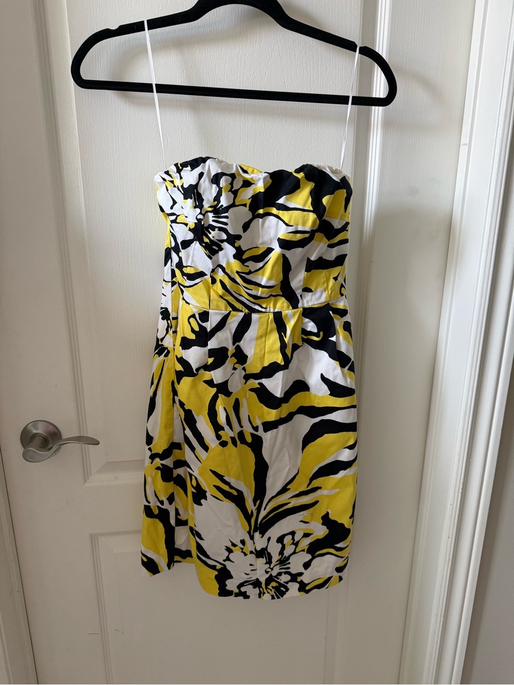 Express Strapless Floral Sundress in Yellow, Black & White